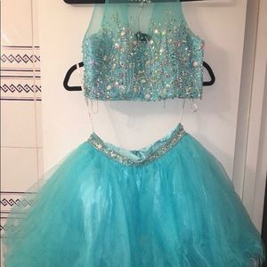 Teal blue formal cocktail dress
